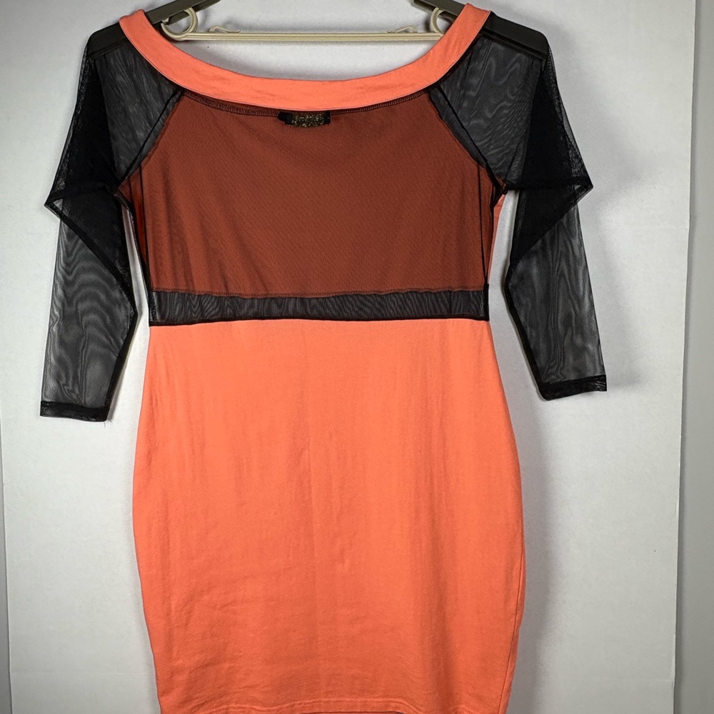 Baby Phat  Womens Coral 2X Mesh Bodycon Dress Y2K Club Party Sexy